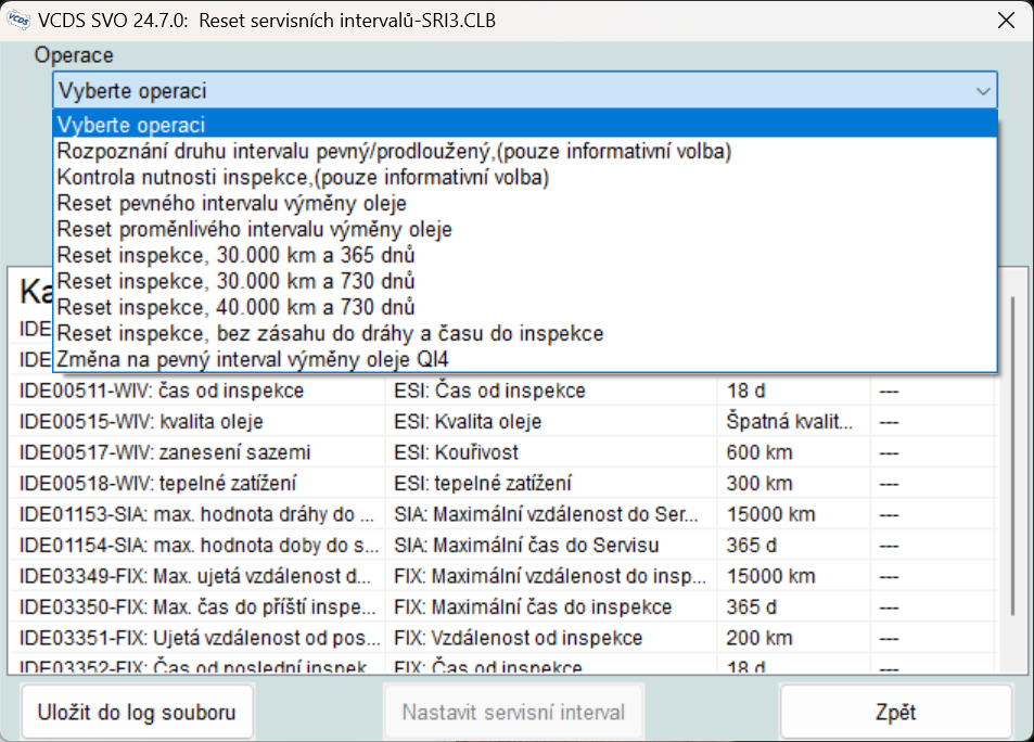 Reset servisniho intervalu